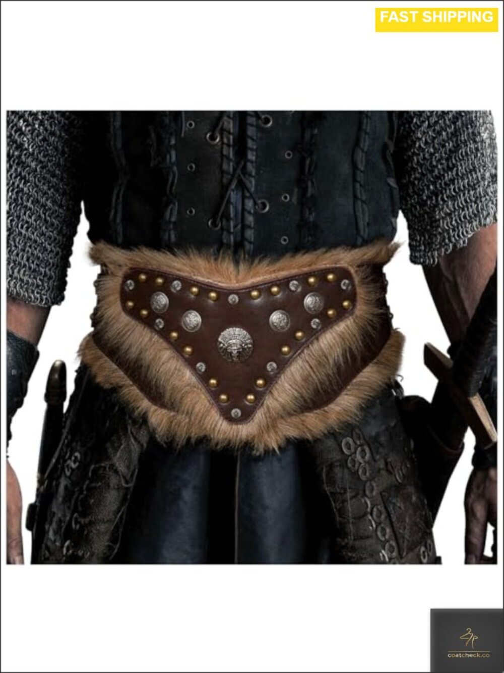 Viking Fur Belt Medieval Leather Wide Waist Armor Costume
